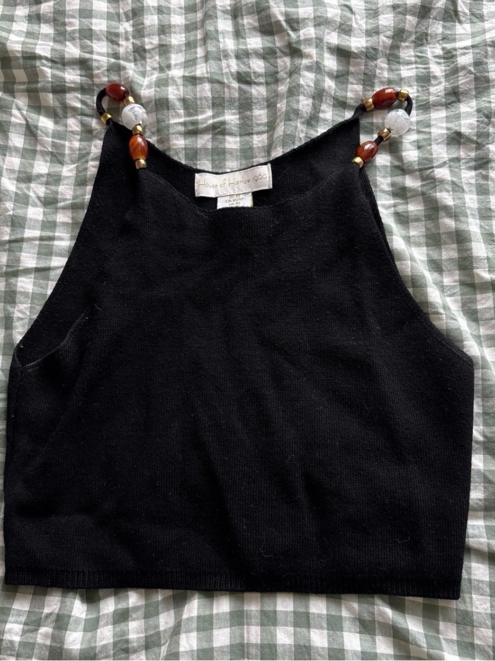 House of Harlow 1960 Black Cropped Knit Tank with Beaded Straps